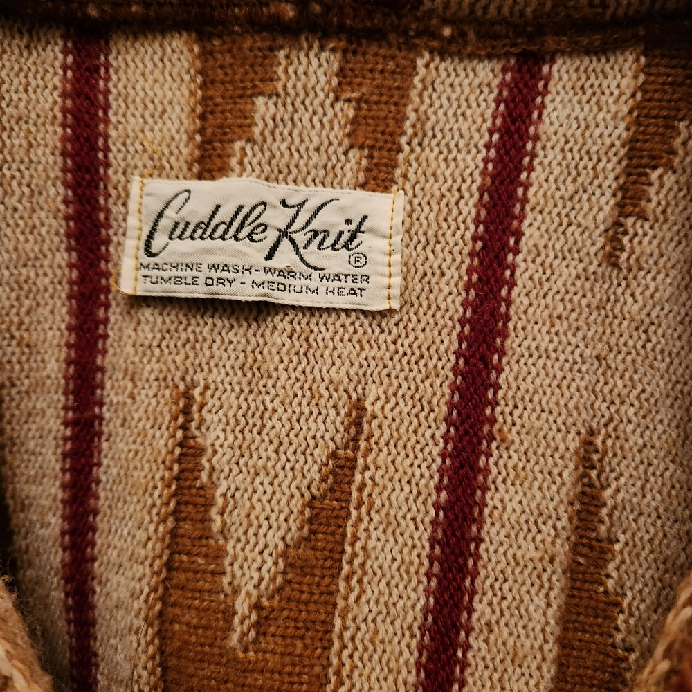 Vintage 70's Cuddle Knit South Western Hooded Fringe Poncho~OSFM - Picture 6 of 11